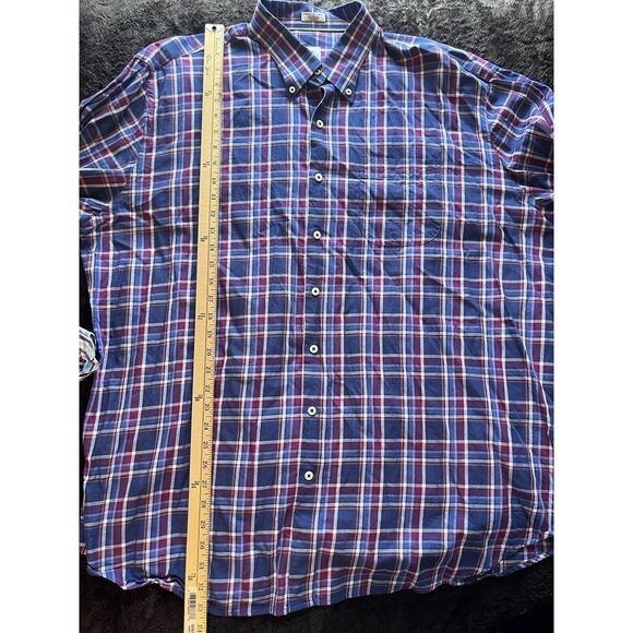Peter Millar Button Down Shirt Blue Purple Plaid Casual Long Sleeve Mens 2XL - Picture 7 of 7